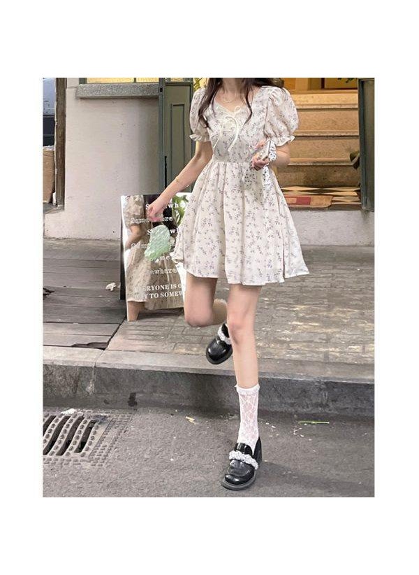 Generic - Pure Desire Creamy Lace Dress Womens 2024 Summer New Style Gentle French Puff Sleeve Dress First Love Skirt short - Image 1