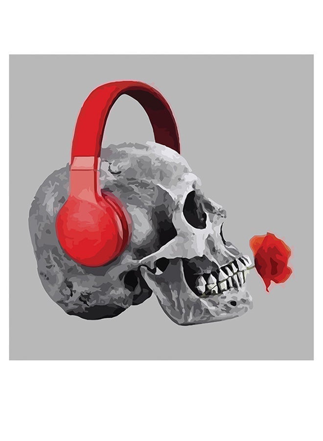 RYN Skull And Headphone Themed Wall Art Grey/Red/Black 30x30cm - Image 1