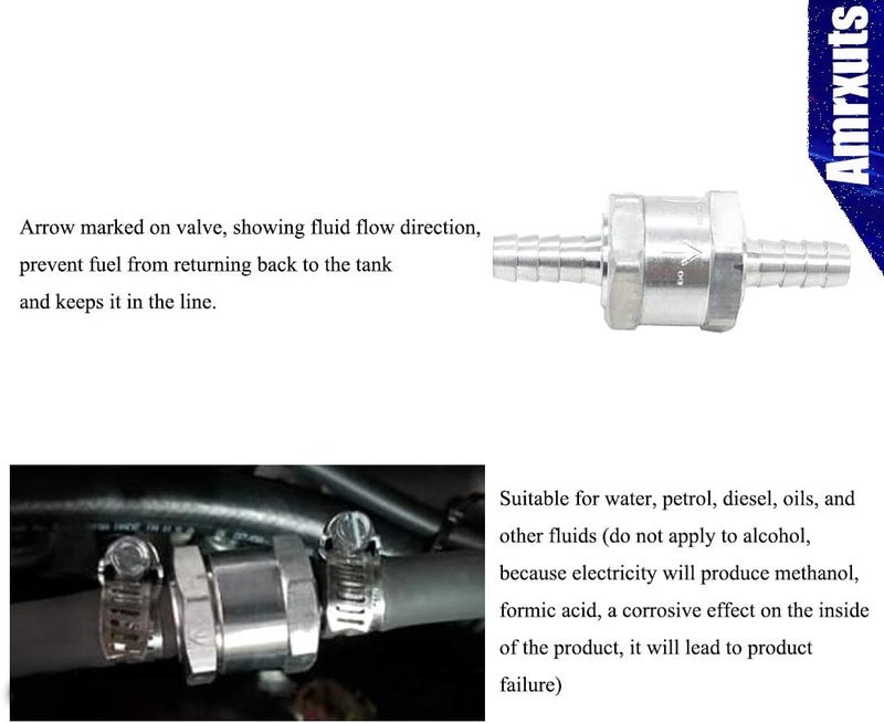 Amrxuts 10mm 3/8" Fuel Non Return One Way Check Valve Petrol Diesel Fuel Oil Water Aluminium Alloy - Image 5