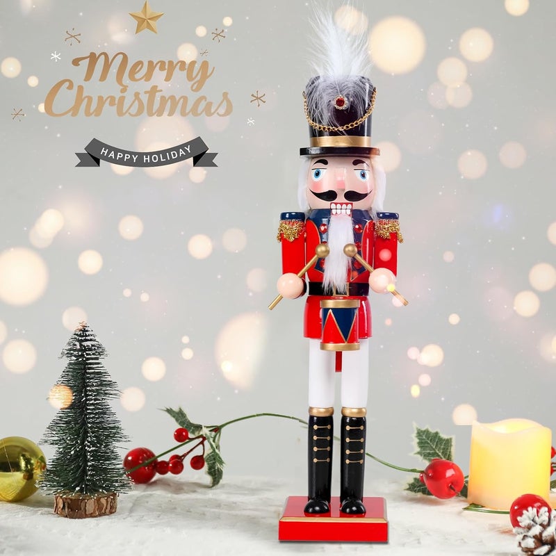 CHONSUN Christmas Nutcracker Decorations Nutcracker Figure 15 Inch Wooden Nutcrackers Collectible Ornament Nutcrackers Soldier for Table Desktop Home Christmas Decor Xmas Indoor Decor red Blue Beat a Drum - Image 5