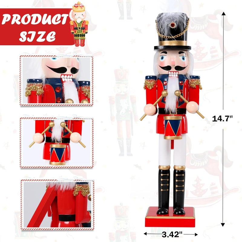 CHONSUN Christmas Nutcracker Decorations Nutcracker Figure 15 Inch Wooden Nutcrackers Collectible Ornament Nutcrackers Soldier for Table Desktop Home Christmas Decor Xmas Indoor Decor red Blue Beat a Drum - Image 3