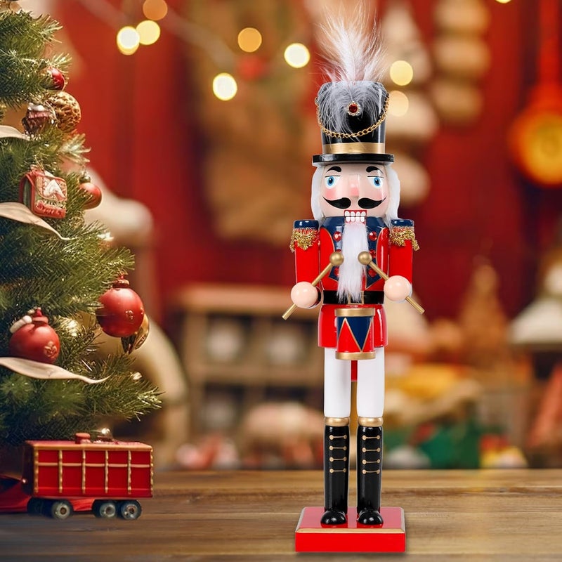 CHONSUN Christmas Nutcracker Decorations Nutcracker Figure 15 Inch Wooden Nutcrackers Collectible Ornament Nutcrackers Soldier for Table Desktop Home Christmas Decor Xmas Indoor Decor red Blue Beat a Drum - Image 1