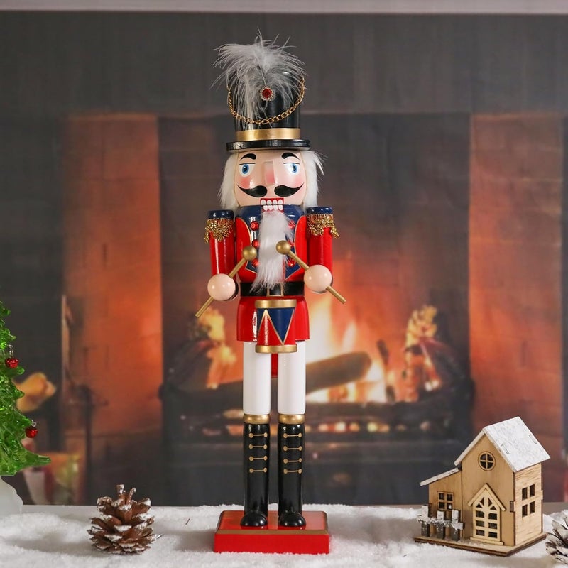 CHONSUN Christmas Nutcracker Decorations Nutcracker Figure 15 Inch Wooden Nutcrackers Collectible Ornament Nutcrackers Soldier for Table Desktop Home Christmas Decor Xmas Indoor Decor red Blue Beat a Drum - Image 4