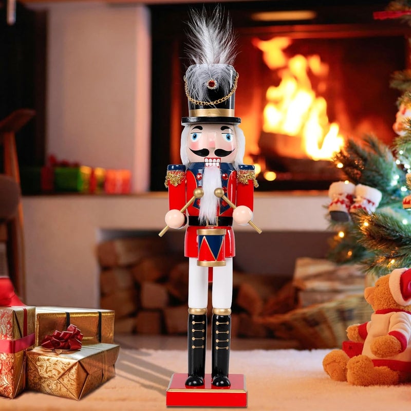 CHONSUN Christmas Nutcracker Decorations Nutcracker Figure 15 Inch Wooden Nutcrackers Collectible Ornament Nutcrackers Soldier for Table Desktop Home Christmas Decor Xmas Indoor Decor red Blue Beat a Drum - Image 2