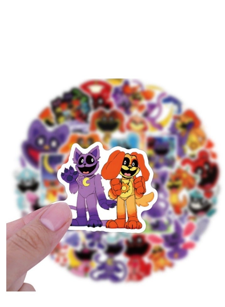 XiuWoo 50Pcs Funny Smiling Criters Series Stickers,Anime Cartoon Horror Waterproof Decals Creative Peripheral Character Decor Stickers Kids Sticker Cartoon - Image 2
