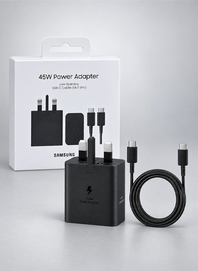 Samsung 45W Power Adapter with USB-C Cable 5A 1.8m Super Fast Charging for Compatible Devices Black - Image 1
