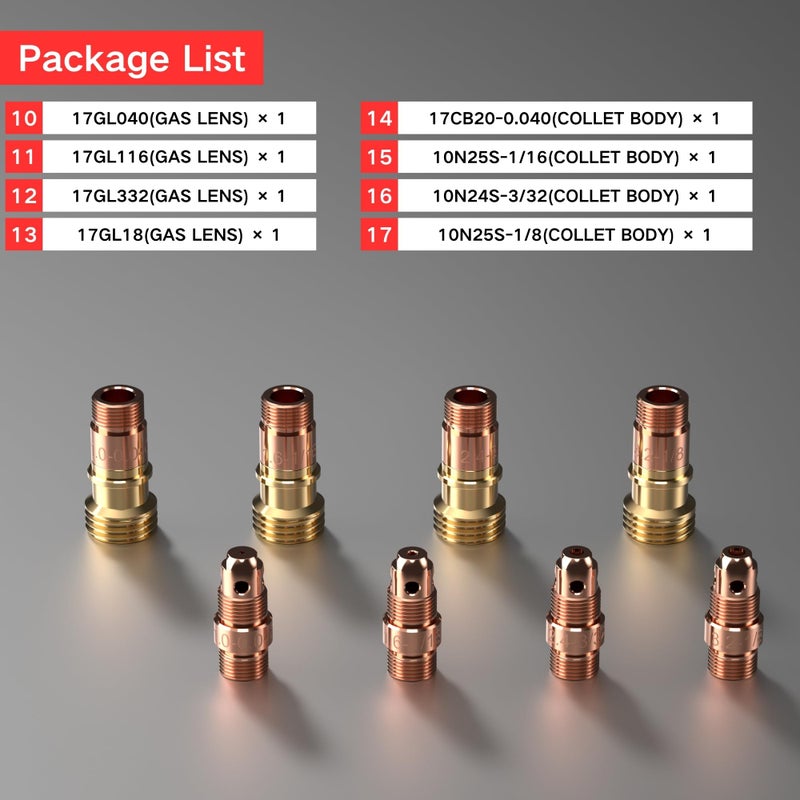 KZU 49Pcs TIG Welding Torch Accessories, Stubby Gas Lens #10, Glass Cup Kit for WP-17 WP-18 WP-26 TIG Welding Torch, with Copper Collets, Gas Lens, Mount Cups, Tig Torch Cups - Image 5