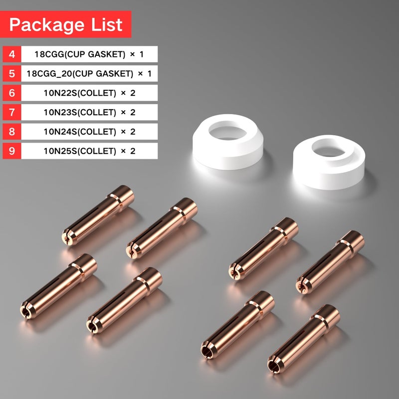 KZU 49Pcs TIG Welding Torch Accessories, Stubby Gas Lens #10, Glass Cup Kit for WP-17 WP-18 WP-26 TIG Welding Torch, with Copper Collets, Gas Lens, Mount Cups, Tig Torch Cups - Image 4