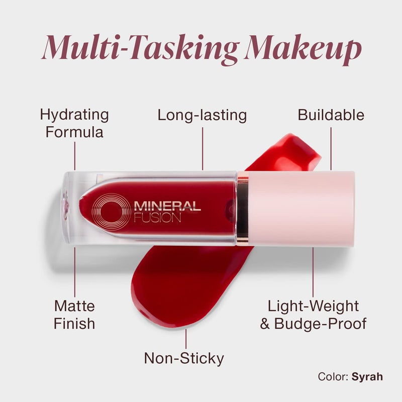 Mineral Fusion 2-in-1 Lip & Cheek Stain Syrah, 0.10 fl oz, Bright Red hydrating, long-lasting, matte lip and cheek color - Image 2