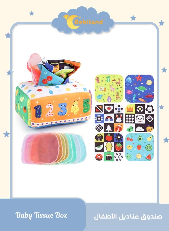 Baby Tissue Box Toy, Baby Montessori Soft Box Toy Set, Soft Newborn Sensory Toy, Suitable for 6-12 Months Old Children Magic Box Toy or Preschool Education Toy Gift (Random Color) - Image 1