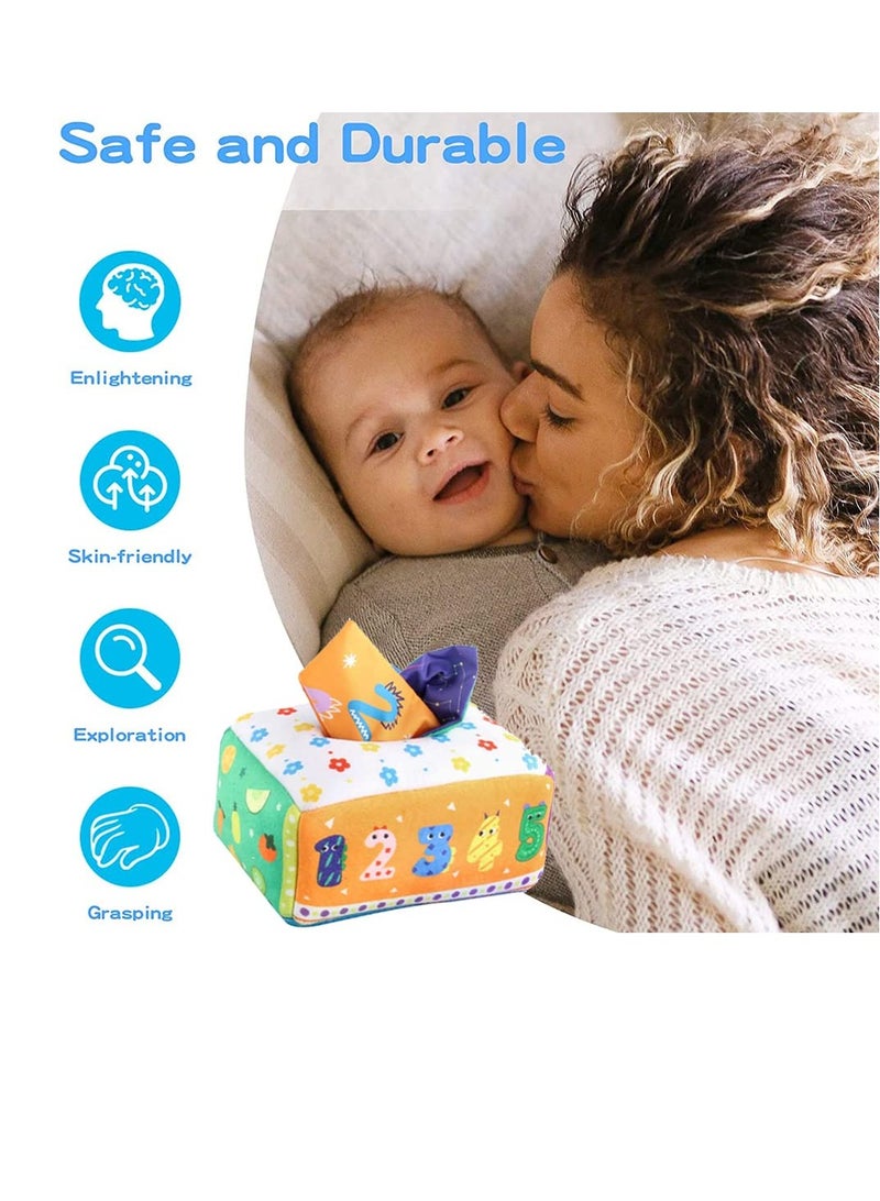 Baby Tissue Box Toy, Baby Montessori Soft Box Toy Set, Soft Newborn Sensory Toy, Suitable for 6-12 Months Old Children Magic Box Toy or Preschool Education Toy Gift (Random Color) - Image 2