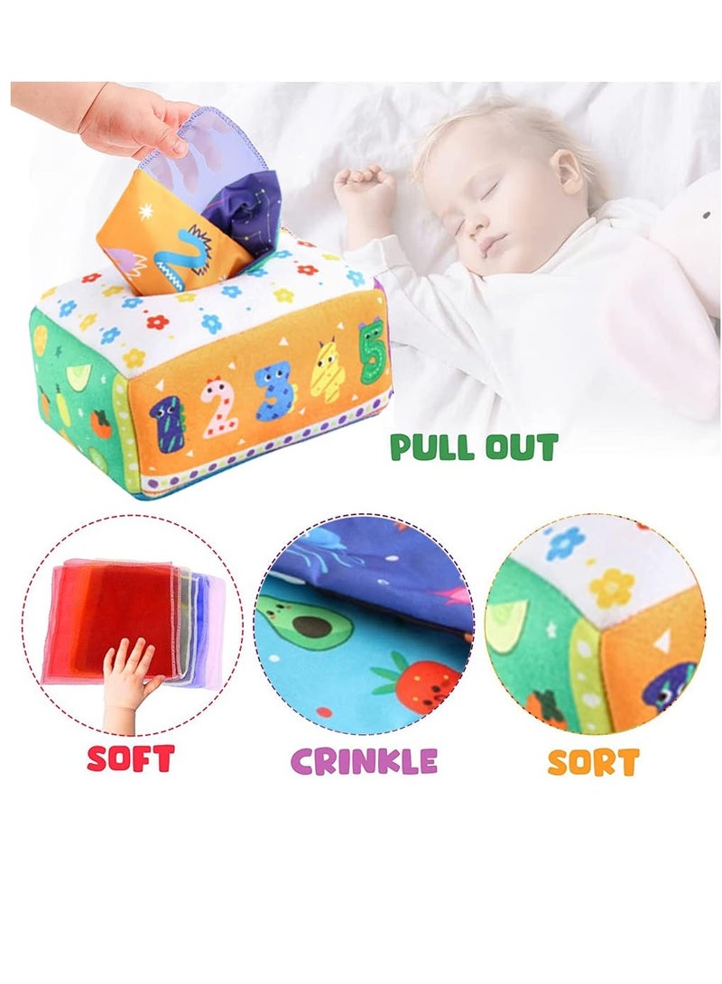 Baby Tissue Box Toy, Baby Montessori Soft Box Toy Set, Soft Newborn Sensory Toy, Suitable for 6-12 Months Old Children Magic Box Toy or Preschool Education Toy Gift (Random Color) - Image 3
