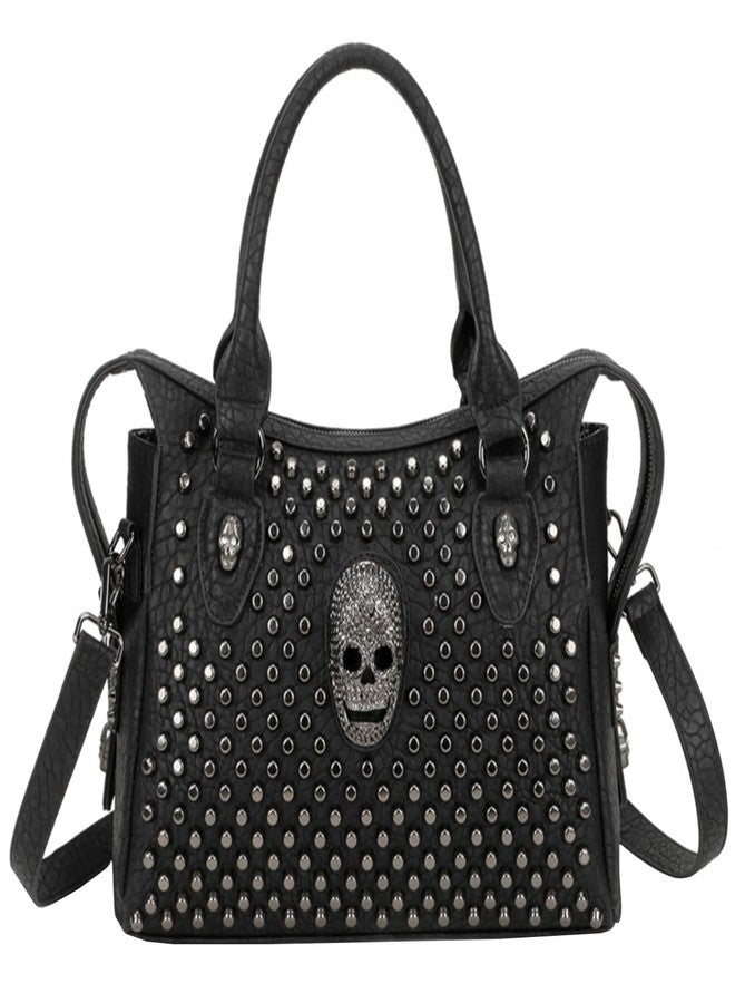 FiveloveTwo Women Handbag and Purses PU Satchel Skull Scraf Shoulder Tote Top-Handle Bag Black - Image 1