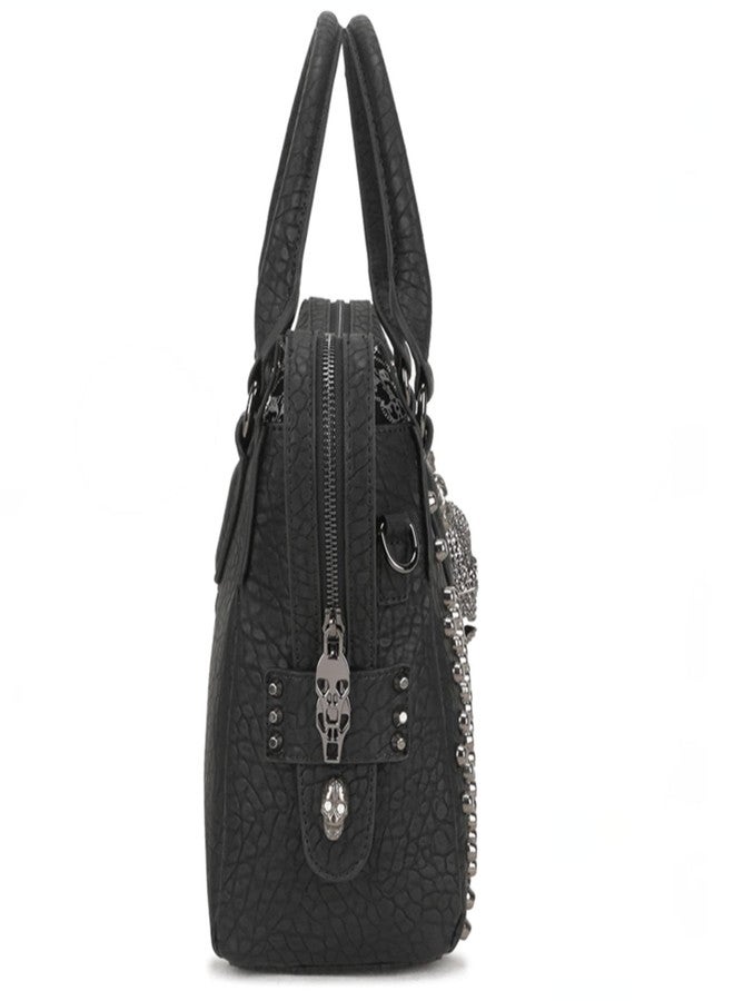 FiveloveTwo Women Handbag and Purses PU Satchel Skull Scraf Shoulder Tote Top-Handle Bag Black - Image 5