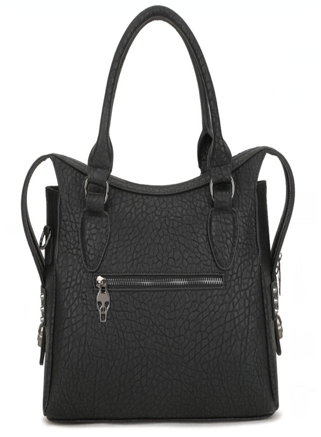 FiveloveTwo Women Handbag and Purses PU Satchel Skull Scraf Shoulder Tote Top-Handle Bag Black - Image 4