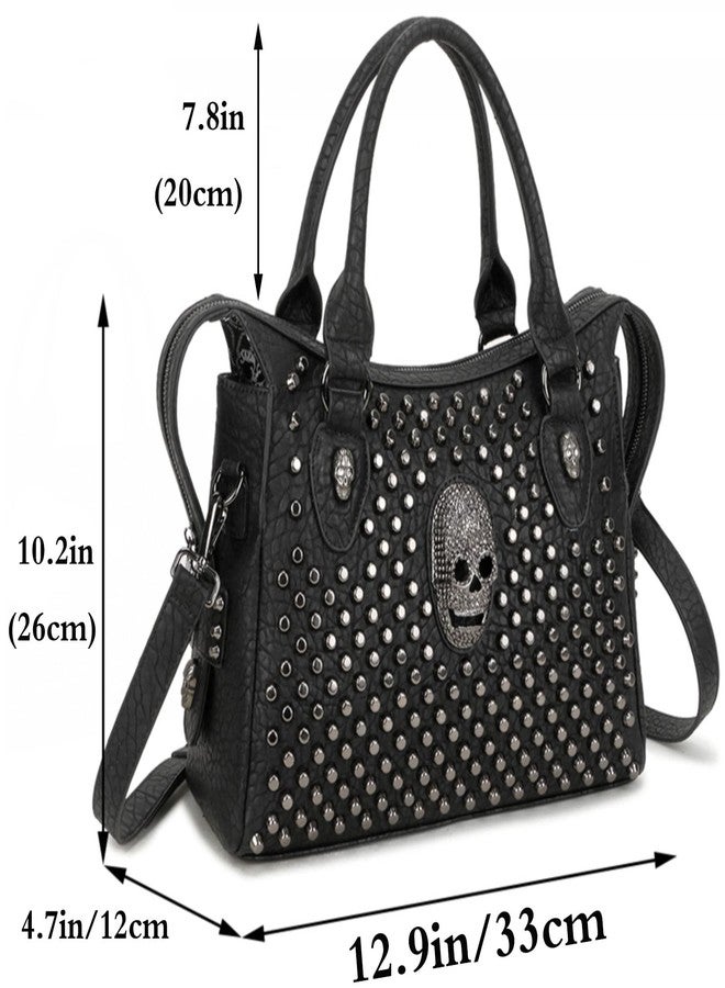 FiveloveTwo Women Handbag and Purses PU Satchel Skull Scraf Shoulder Tote Top-Handle Bag Black - Image 2