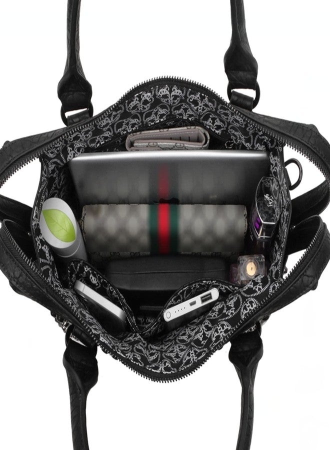 FiveloveTwo Women Handbag and Purses PU Satchel Skull Scraf Shoulder Tote Top-Handle Bag Black - Image 3