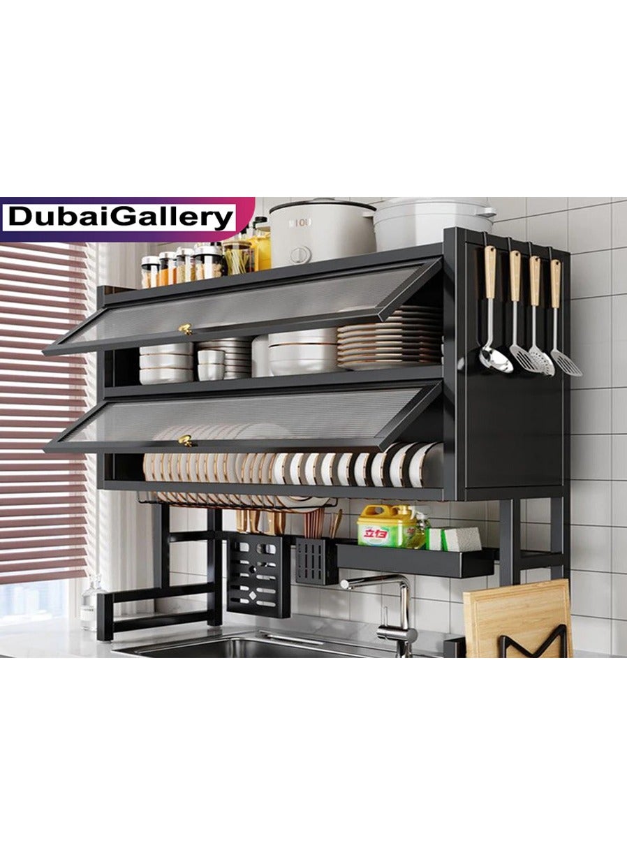 Organized Home 3 Tier Stainless Steel Length Expandable Kitchen Dish Rack Dish Drying Rack Over Sink Adjustable Large Dish Rack Drainer for Kitchen Organizer Storage Space Saver