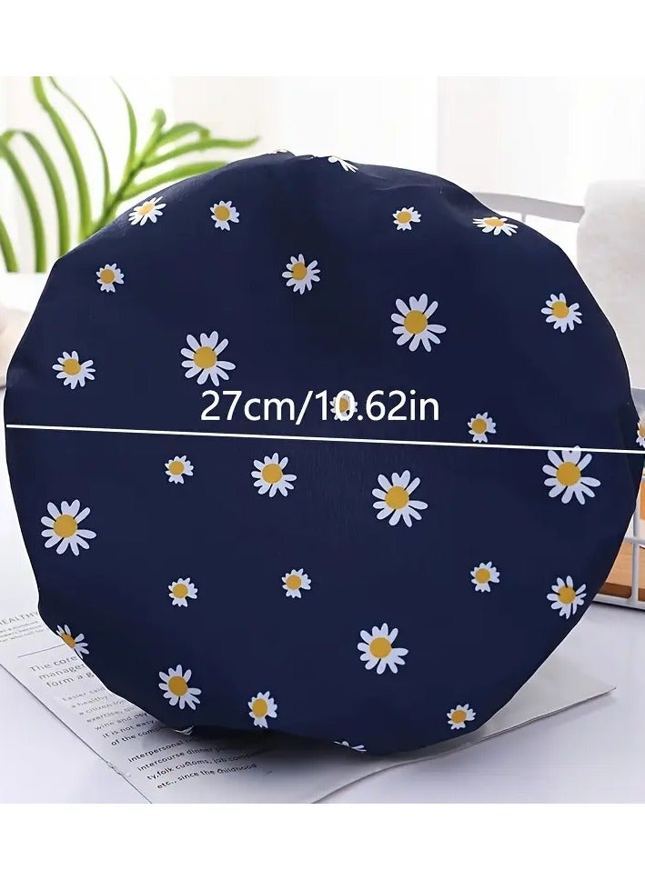 Ucanbe 1pc Double Layer Waterproof Shower Cap - Adjustable Printed Daisy Bonnet, Elastic Band Hair Hat for Women, Ideal for Bath, Spa & Salon（Daisy Olive Green） - Image 2