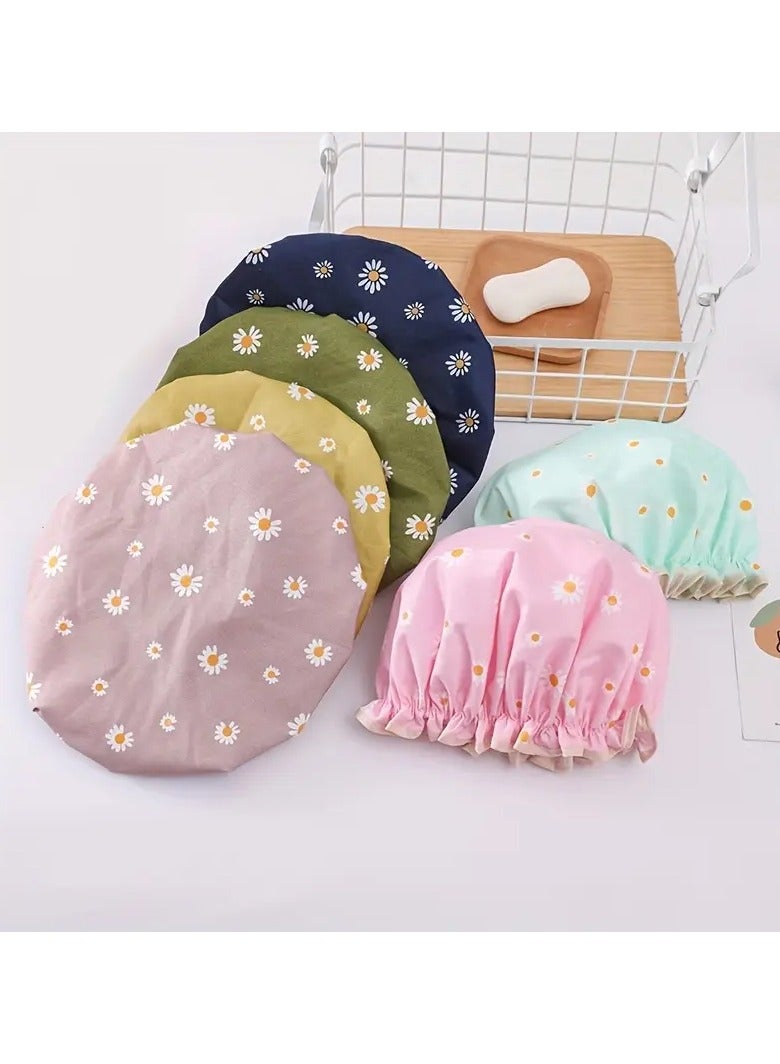 Ucanbe 1pc Double Layer Waterproof Shower Cap - Adjustable Printed Daisy Bonnet, Elastic Band Hair Hat for Women, Ideal for Bath, Spa & Salon（Daisy Olive Green） - Image 5
