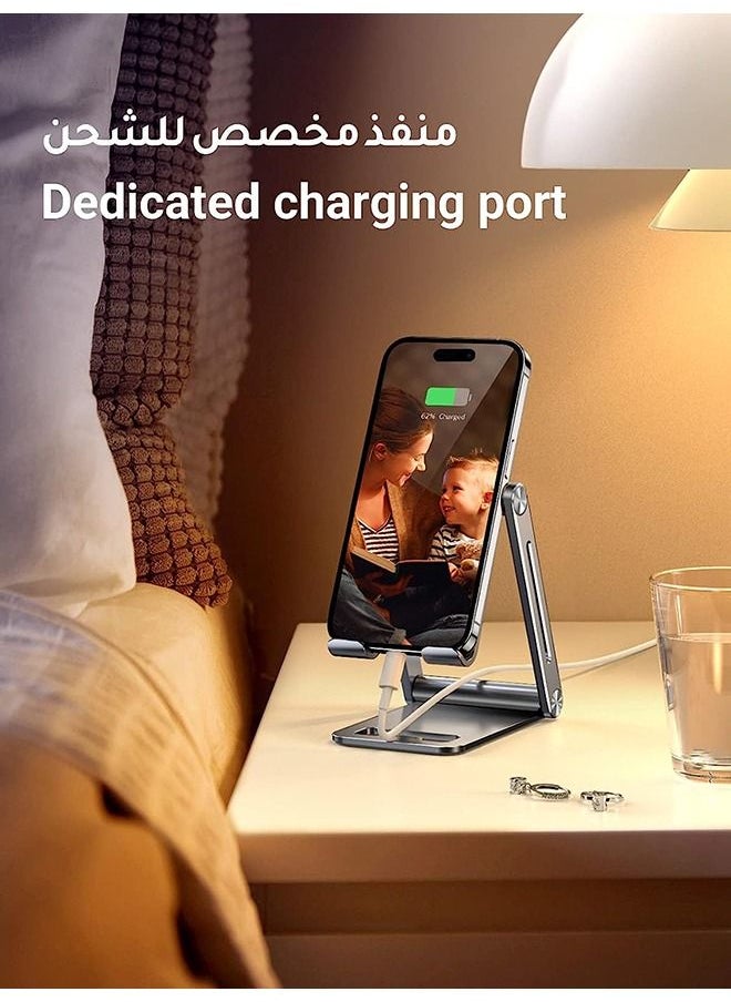 Arabest - Adjustable Phone Stand, Portable Cell Phone Stand for Desk, Aluminum Metal Phone Holder, Compatible with iPhone 14/13/12/11 X Xr Pro Max, Google Pixel, Samsung Galaxy S, Gray - Image 1