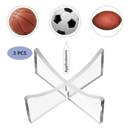 HEMYLU Basketball Stand, 3-Pack Acrylic Ball Stand for Display, Clear Storage Holder for Football Basketball Soccer Volleyball Rugby - Image 2