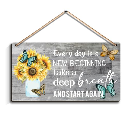 SHLINCO Spring Decorations Every Day Is A New Beginning - Dandelion Butterfly Wooden Wall Art, Motivational And Inspirational Spring Decorations For Home, Housewarming Gift - Image 1