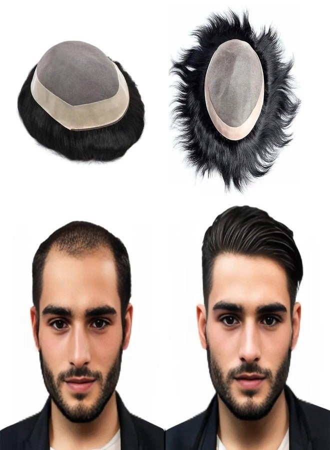 بلوشيا رقعة شعر بشري طبيعي من BLUSHIA، قاعدة عادية ناعمة مع شريط PU نصفي للحصول على ملمس البشرة الحقيقية، شعر بشري 100%، شعر مستعار/بديل شعر للرجال (9X6) - Image 1