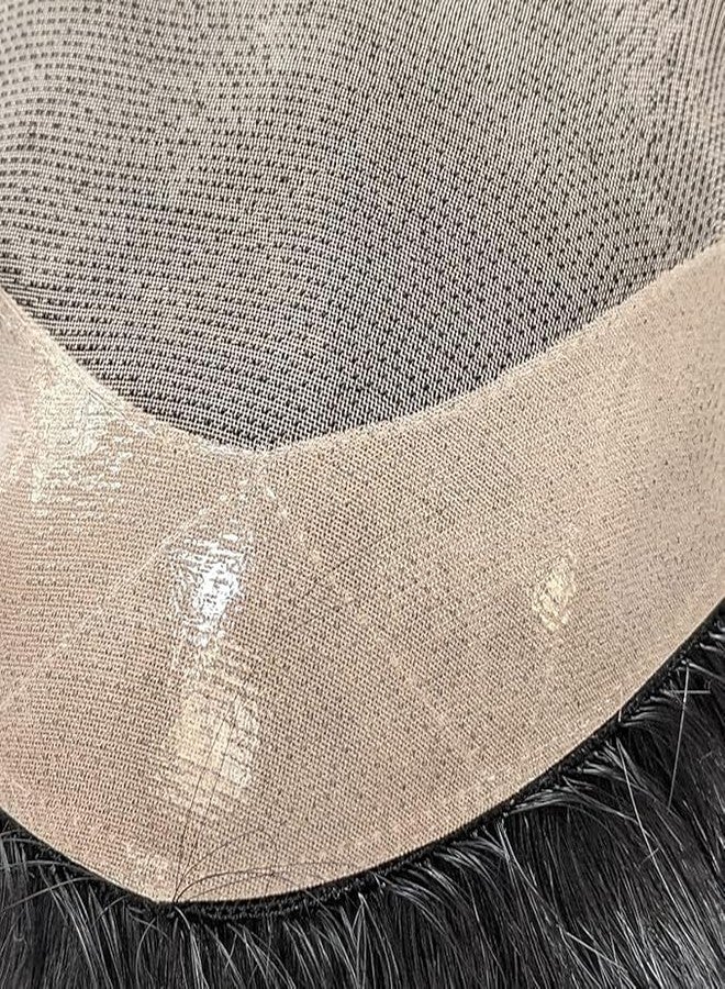 بلوشيا رقعة شعر بشري طبيعي من BLUSHIA، قاعدة عادية ناعمة مع شريط PU نصفي للحصول على ملمس البشرة الحقيقية، شعر بشري 100%، شعر مستعار/بديل شعر للرجال (9X6) - Image 5