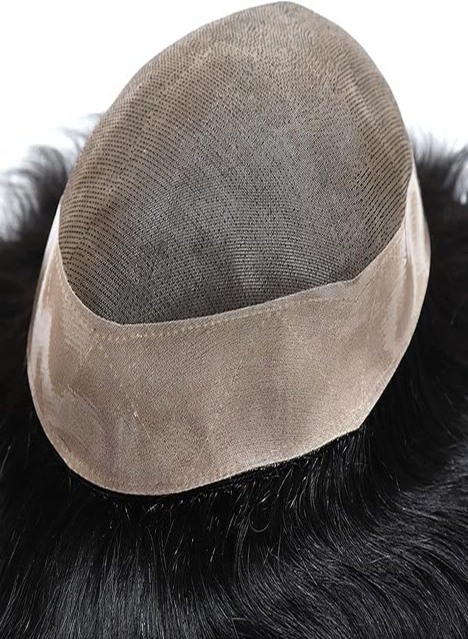 بلوشيا رقعة شعر بشري طبيعي من BLUSHIA، قاعدة عادية ناعمة مع شريط PU نصفي للحصول على ملمس البشرة الحقيقية، شعر بشري 100%، شعر مستعار/بديل شعر للرجال (9X6) - Image 4