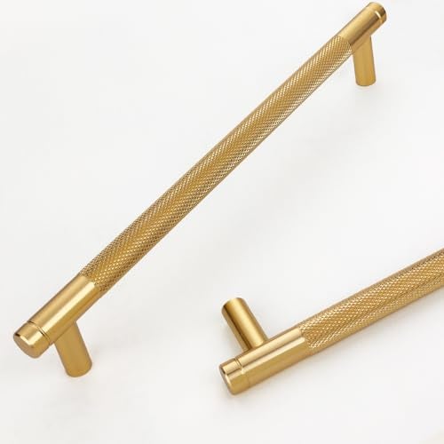 Gutuwellea 12 Pack 7 12 Inch 192 mm Gold Cabinet Handles Cabinet Pulls Aluminum Handles Knurled Drawer Pulls Oxidation Finish with Diamond Pattern 86 Length 75 Hole Center - Image 1