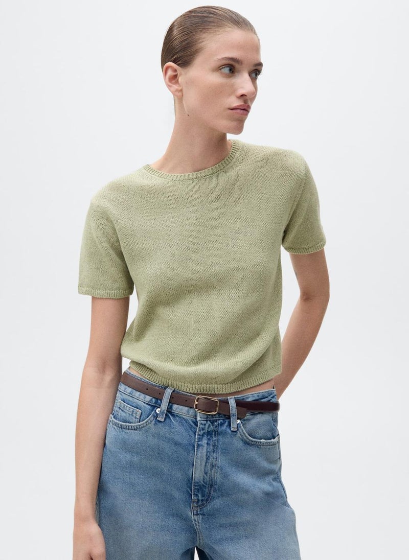 MANGO Short-Sleeved Knitted Cotton Sweater  - Image 1
