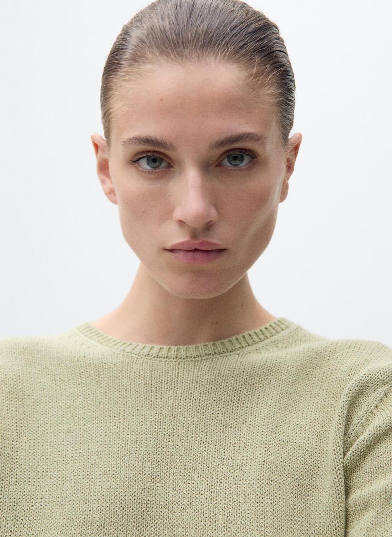 MANGO Short-Sleeved Knitted Cotton Sweater  - Image 3
