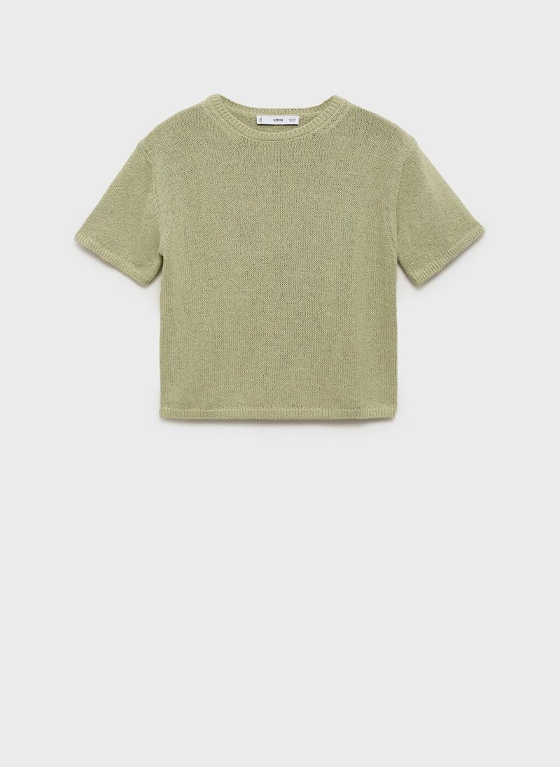 MANGO Short-Sleeved Knitted Cotton Sweater  - Image 5