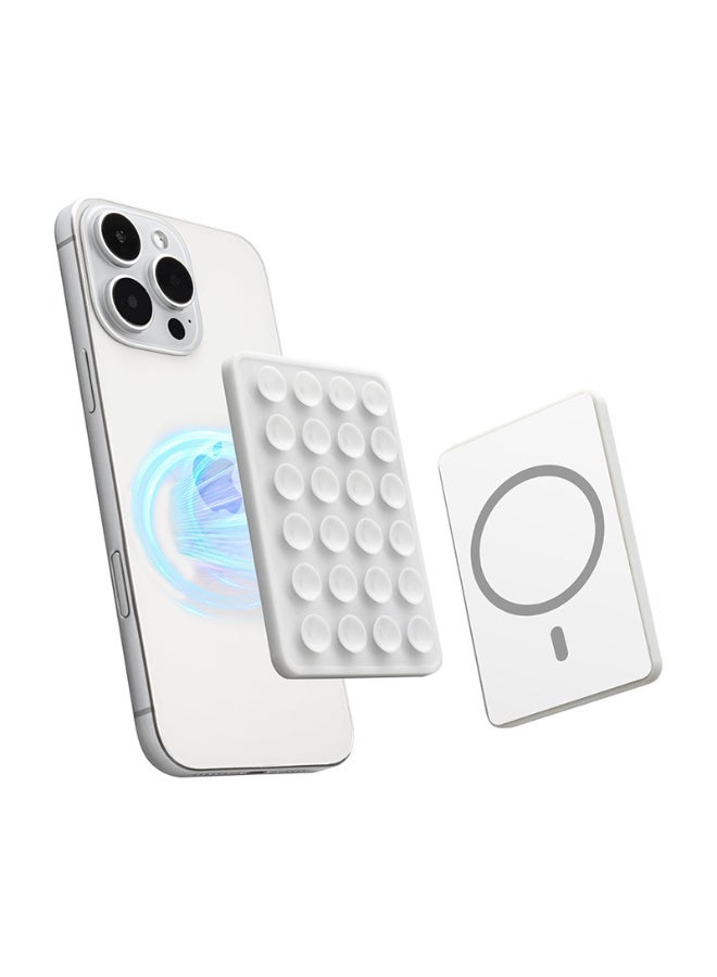 Magnetic Suction Mirror Window Phone Holder, Sticky Grip Double Sided Mount for iPhone, Gym Bathroom Kitchen, Hands-Free for Makeup FaceTime Shower Viewing with MagSafe Accessories, Frost White - Image 1