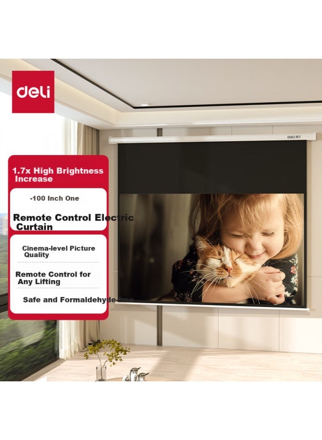 Deli 100-inch 16:9 Remote Control Electric Projection Screen 50454s (with Remote Control, Projection Cloth, Simple Home Projector Projection Screen) - Image 1