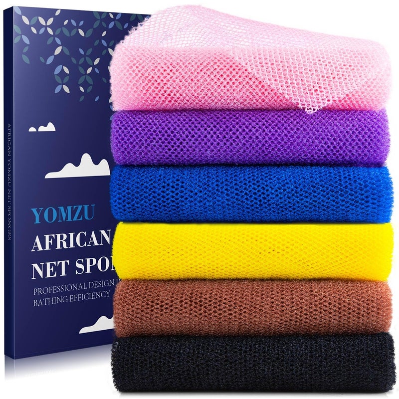 YOMZU African Net Sponge Exfoliating Bath Sponge Scrubbing Long Rag Wash Shower Body Scrubber - 6 Pieces - Image 1