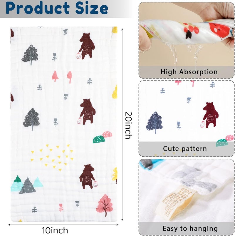 Chumia 20 Pack Muslin Baby Burp Cloths Large 20 x 10 Inches Cotton Baby Burp Rags Towel and Washcloths Face Towels 6 Layers Super Absorbent for Infant Shower20 Styles - Image 3