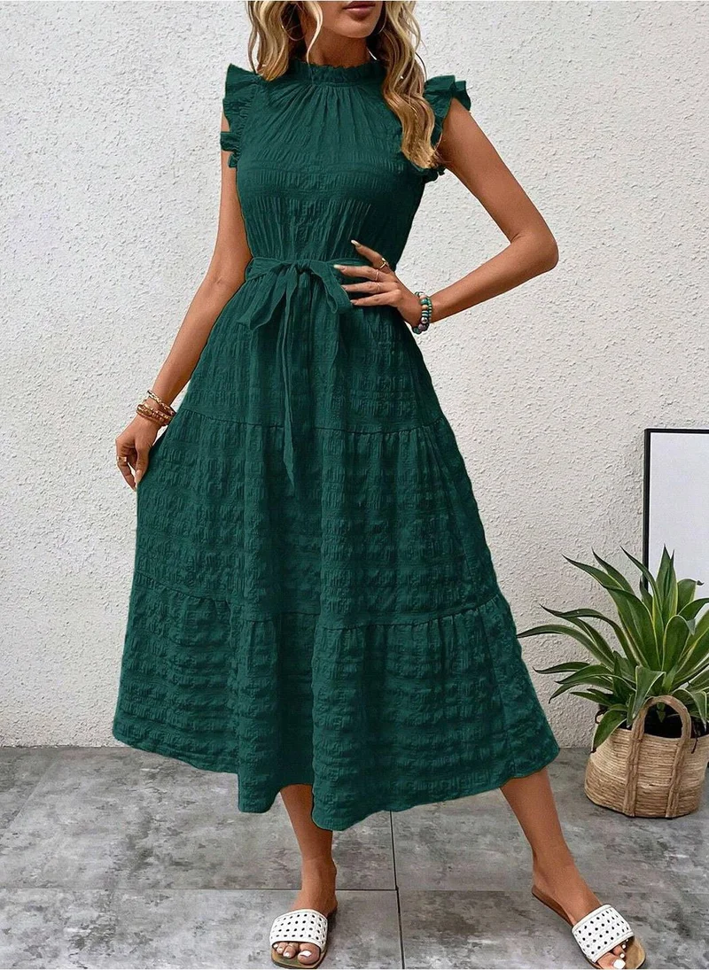 YUNIQEE Green Self Designed Fit and Flare Dress