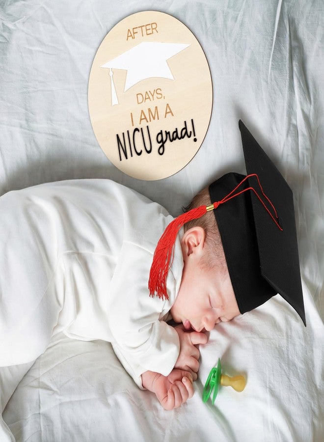 Dunzoom 3pcs Nicu Graduate Milestone Sign Wooden Round Days Counter Newborn Graduation Hat Toddler Infant Doctoral Caps Black Marker for Nicu Baby Gift - Image 4