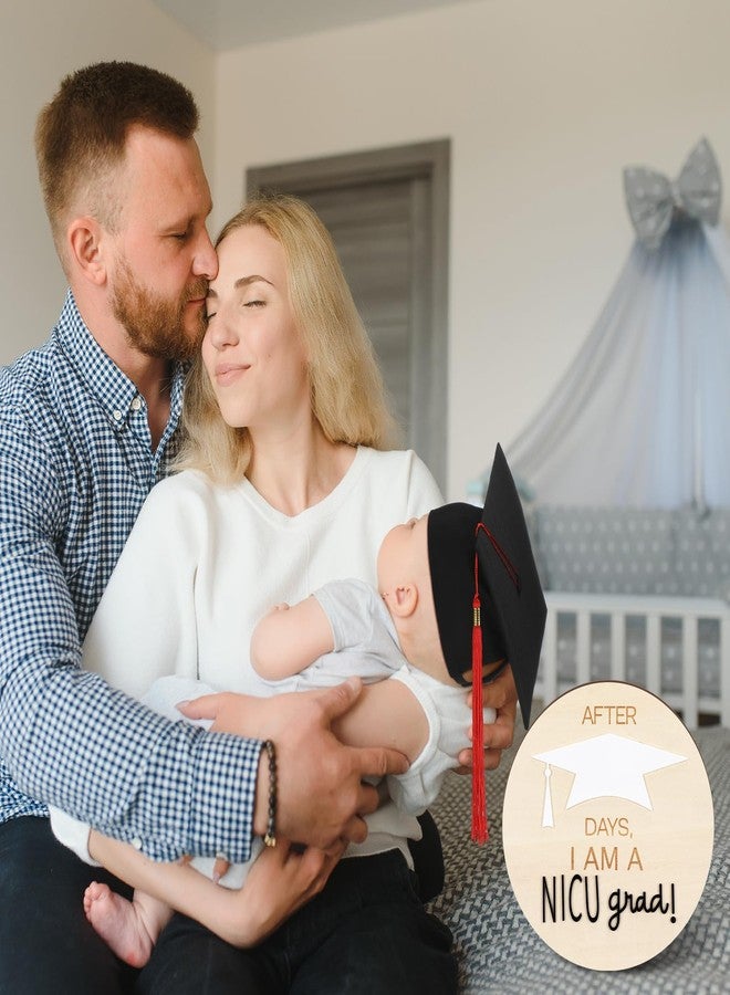 Dunzoom 3pcs Nicu Graduate Milestone Sign Wooden Round Days Counter Newborn Graduation Hat Toddler Infant Doctoral Caps Black Marker for Nicu Baby Gift - Image 5