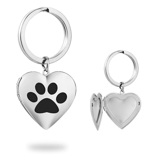 PHOCKSIN Dog Paw Print Locket Keychain Silver Heart Photo Locket Keychains for Women Girls Mothers Day Gifts for Women - Image 1