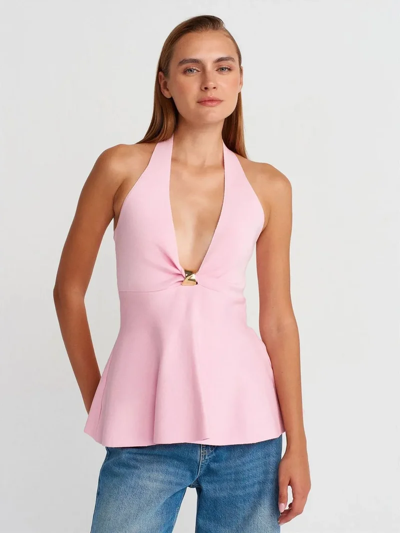 ديلفين Dilvin Seamless Halter Peplum Blouse