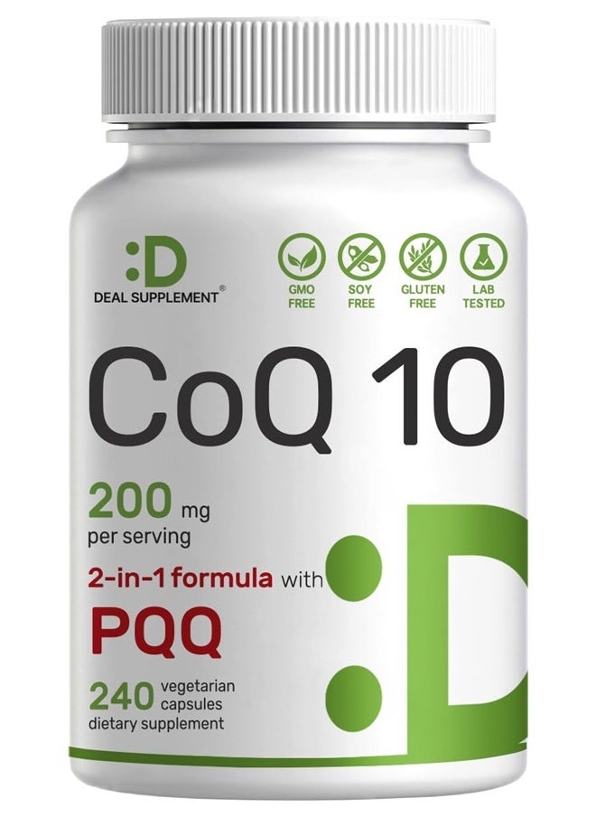 DEAL SUPPLEMENT مكمل DEAL CoQ10 بتركيز 200 مجم لكل وجبة PQQ 240 كبسولة نباتية  - Image 1