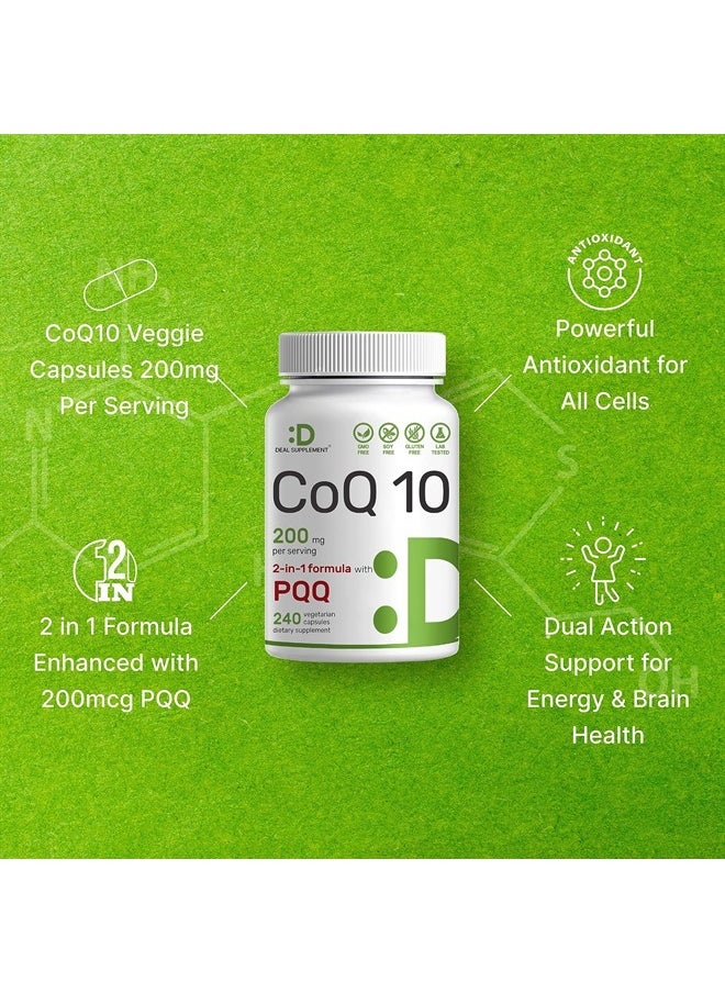 DEAL SUPPLEMENT مكمل DEAL CoQ10 بتركيز 200 مجم لكل وجبة PQQ 240 كبسولة نباتية  - Image 4