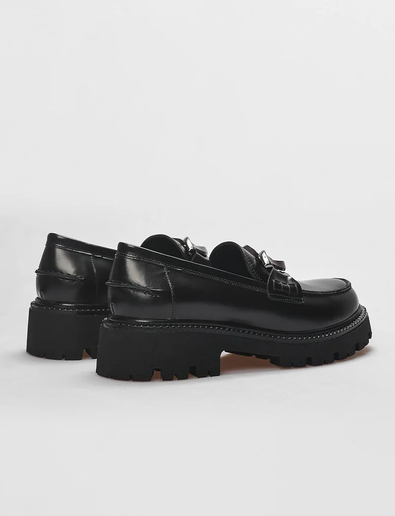 Cabani Leather Black Women's Casual Shoes with Opening Buckle