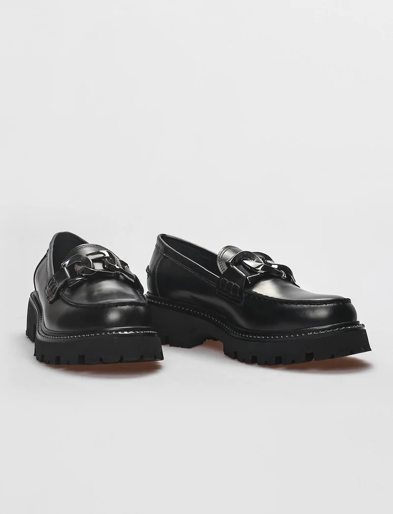 Cabani Leather Black Women's Casual Shoes with Opening Buckle