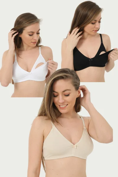 ارما يلدز Set of 3 Mixed Color Maternity Bra Uncovered Cotton Lycra