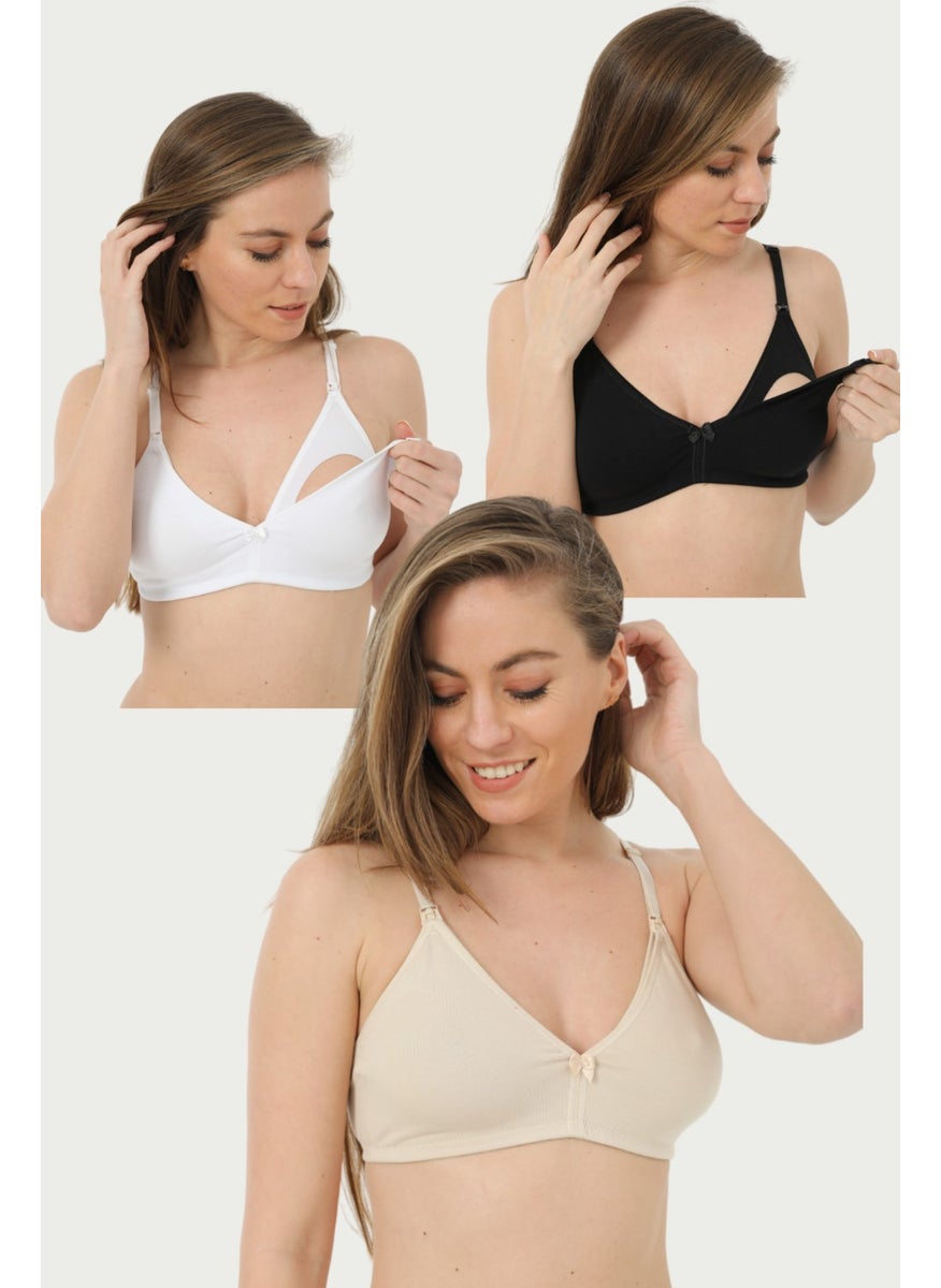 Arma Yıldız Set of 3 Mixed Color Maternity Bra Uncovered Cotton Lycra  - Image 1