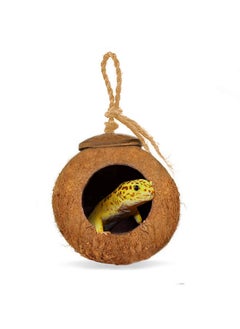 SunGrow SunGrow Leopard Gecko Coco Hut, Gecko Climbing Accessories, Raw Coconut Shell Reptile Hide, Terrarium Habitat Décor, 2.5” Opening Diameter, with Fiber Loop for Hanging (1-Hole)  - Image 1